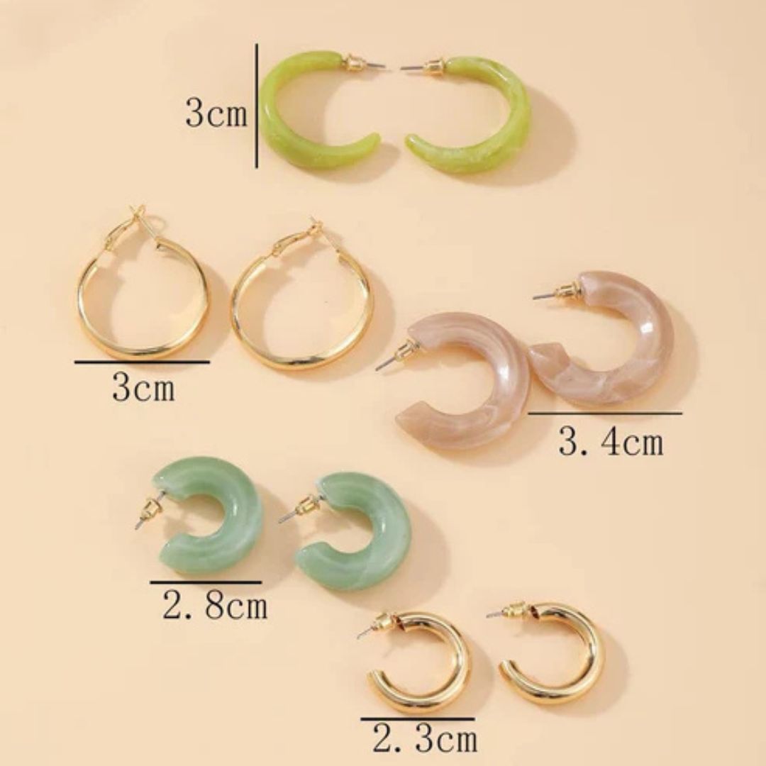 طقم أقراط حلقية الملونة - 5 أزواج